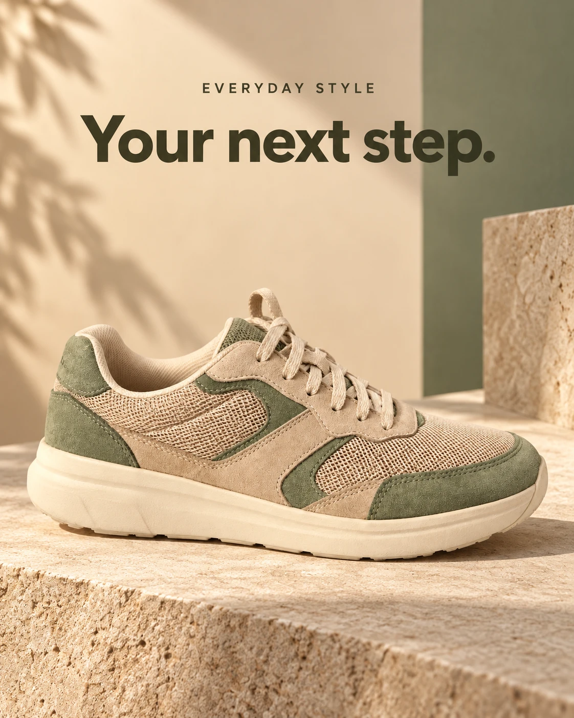 Generated advertising creative with the same sneaker and Your next step headline